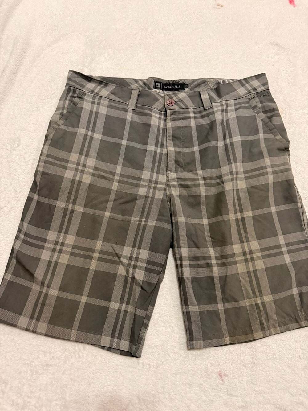 O'Neill Men's Gray Plaid Flat Front Shorts Size 36